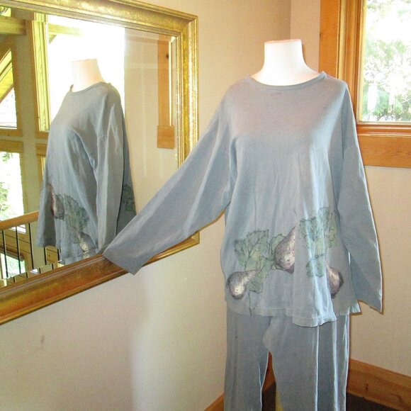 Blue Fish 1998 Richly Painted Pear Themed Long-Sleeve Top and Pocket Pants - Picture 2 of 14